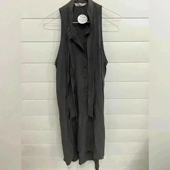 Tucker Sleeveless High Low Silk Dress Dark Grey - Picture 2 of 6